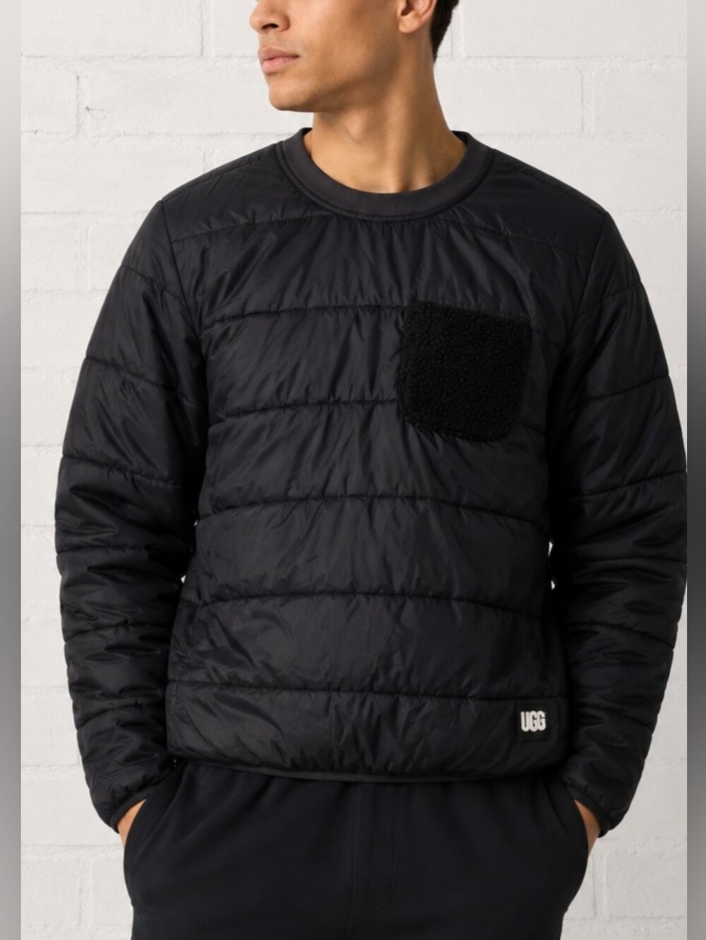 UGG Mens Quilted Insulated Crewneck Pullover Sweater Black Size Small